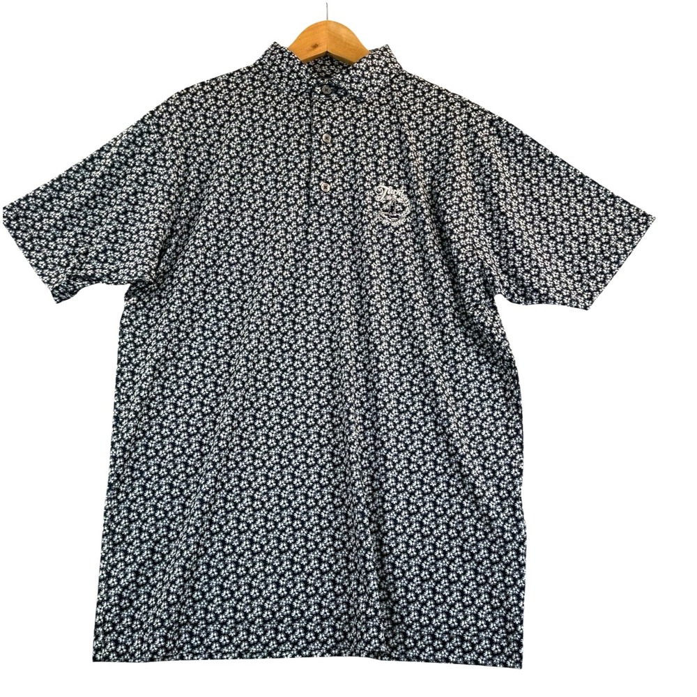 Footjoy Turnberry Scotland Golf Club Polo Navy Blue w/White Floral Size L